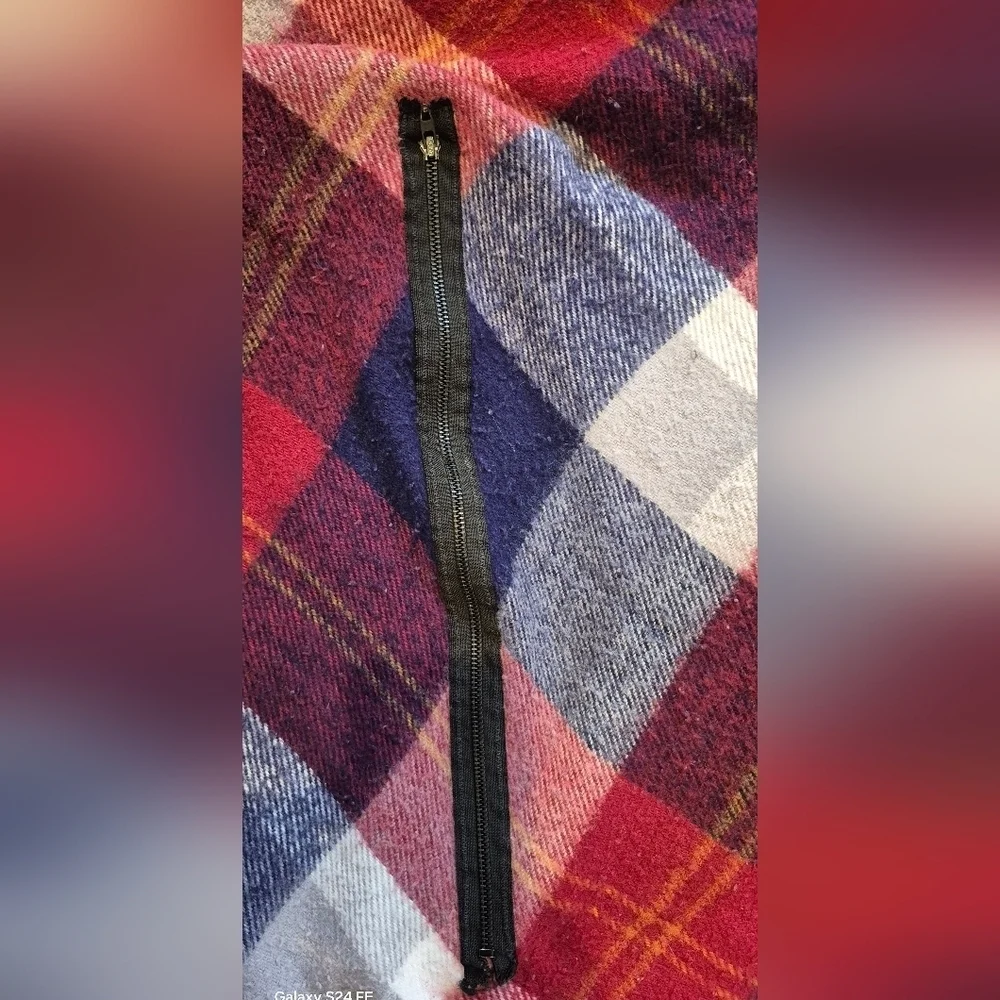 Plaid Fringe Scarf in Red and Blue